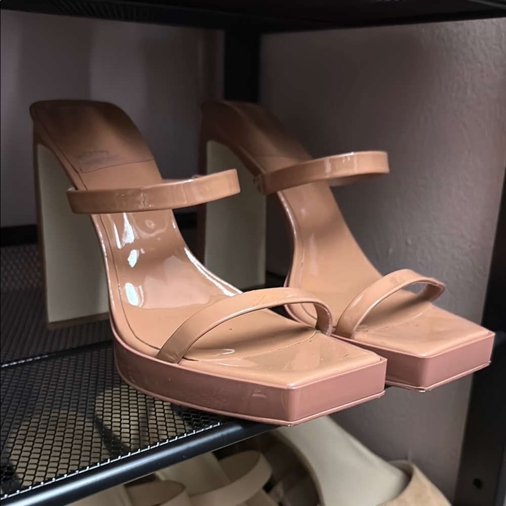 Jeffrey Campbell Tan Heels with Chunky Block Heel